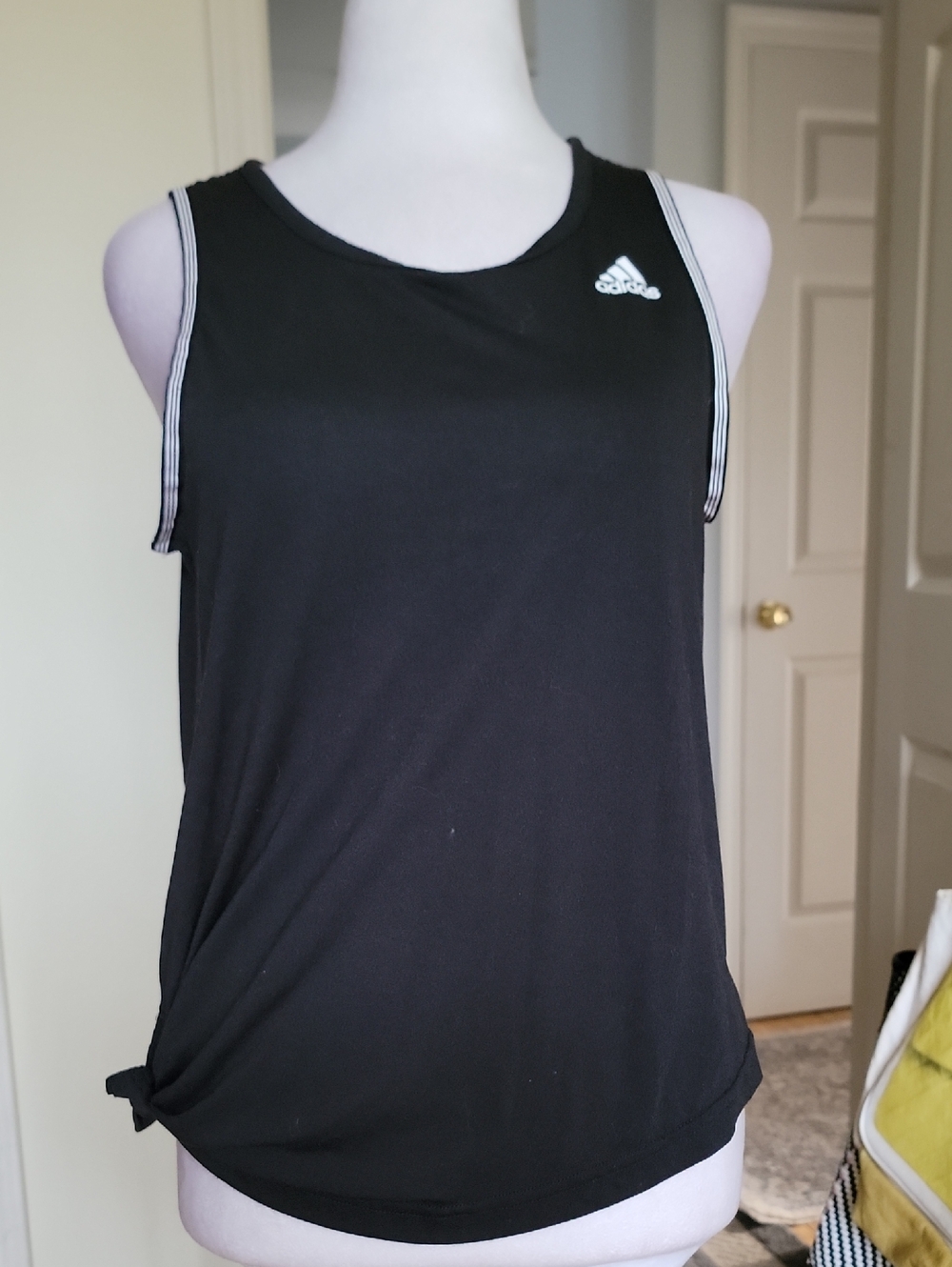 adidas Black Tank Top with White Logo and Stripe Trim